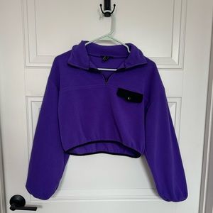 Neon Purple and Black Quarter Zip Fleece Crop Top